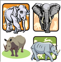 Векторный клипарт - Слоны и носороги