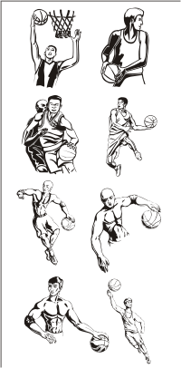 Векторный клипарт - Баскетболисты (черно-белые рисунки)