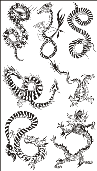 Vector Clip Art - Black and white dragons
