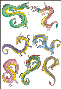 Vector Clip Art - Color dragons 1