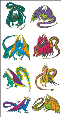 Vector Clip Art - Colorful Dragons
