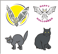 Vector Clip Art - Black cats and bats